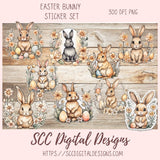 Whimsical Easter Bunny Stickers PNGs for Digital and Printable Planners, Bullet Journals, Scrapbooking, Laptops, Spring Floral Rabbit Gift for Women