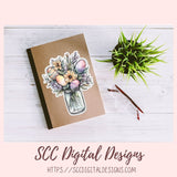 Easter Egg Floral Bouquet Stickers PNGs for Digital and Printable Planners, Bullet Journals, Scrapbooking, Laptops, Spring Flowers