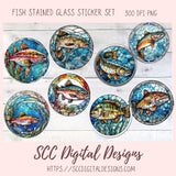 Stained Glass PNG Sticker Pack for Digital and Printable Planners, Journals, Scrapbooking, Fish Car Decals, Instant Download Pre-Cropped Goodnotes Compatible PNG Images