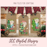 Christmas Elves Clipart, Trees Candy Gingerbread Cookie Clip Art for Sublimation, Happy Elf PNG for Stickers for Kids and Paper Crafting