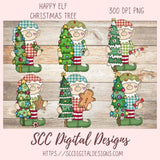 Christmas Elves Clipart, Trees Candy Gingerbread Cookie Clip Art for Sublimation, Happy Elf PNG for Stickers for Kids and Paper Crafting