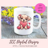 Kawaii Valentine Pups PNG Stickers for Digital or Paper Planners, Pre-Cropped Goodnotes Compatable, Printable Clip Art Scrapbook Elements