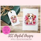 Kawaii Valentine Pups PNG Stickers for Digital or Paper Planners, Pre-Cropped Goodnotes Compatable, Printable Clip Art Scrapbook Elements