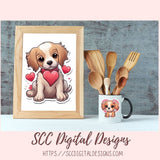 Kawaii Valentine Pups PNG Stickers for Digital or Paper Planners, Pre-Cropped Goodnotes Compatable, Printable Clip Art Scrapbook Elements