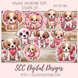Kawaii Valentine Pups PNG Stickers for Digital or Paper Planners, Pre-Cropped Goodnotes Compatable, Printable Clip Art Scrapbook Elements