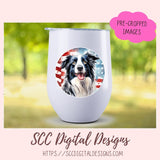 Border Collie PNG Digital Stickers, Patriotic Animal Lover Gift Pre-Cropped Print and Cut Stickers, Goodnotes Compatible Planner Accessories