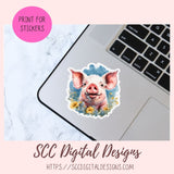 Cute Pig Sticker Set for Digital Planning and Printable Planners, Journals, Scrapbooking, Sunflowers & Piglet PNGs, Instant Download Goodnotes Compatible PNG Images