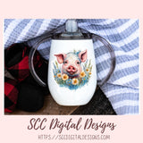Cute Pig Sticker Set for Digital Planning and Printable Planners, Journals, Scrapbooking, Sunflowers & Piglet PNGs, Instant Download Goodnotes Compatible PNG Images