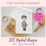 Annie Clipart, Vintage Sewing Machine PNG, Pin Cushion, Seam Ripper Digital Download Primitive Doll Clip Art for T-Shirts for Women and Kids