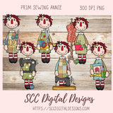 Annie Clipart, Vintage Sewing Machine PNG, Pin Cushion, Seam Ripper Digital Download Primitive Doll Clip Art for T-Shirts for Women and Kids