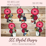 Cute Bee PNG for Sublimation for Stickers, Primitive Flower Clipart for Scrapbook Elements, Whimsical Wildlife Clip Art for Kid's Wall Decor