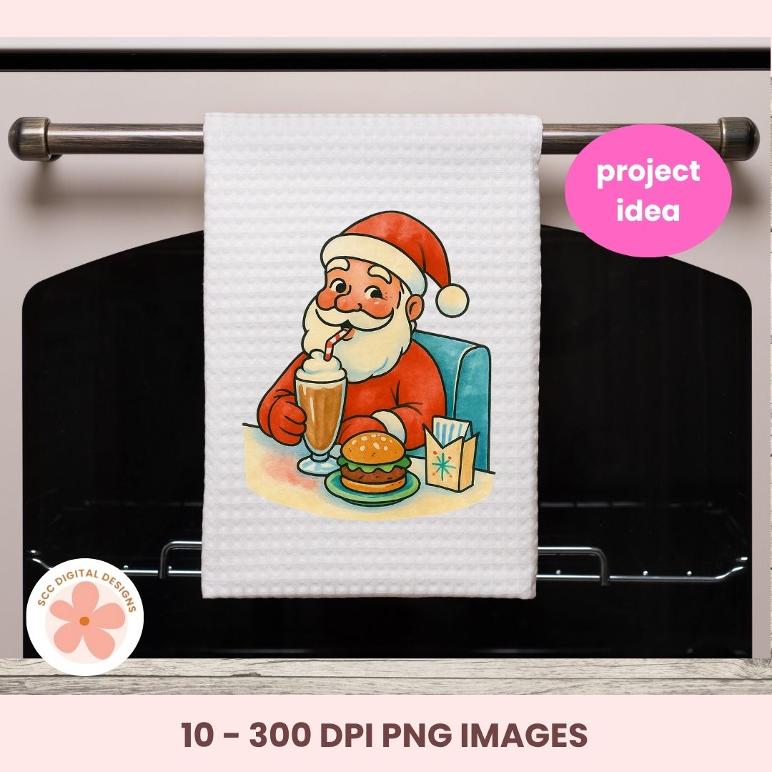 Retro Santa Clipart Bundle, Mid-Century Christmas Clip Art, Vintage Christmas PNG, Kitschy Christmas Santa, Retro Holiday Graphics