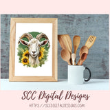 Cute Goat Sticker Set for Digital Planning and Printable Planners, Journals, Scrapbooking, Sunflowers & Goats PNG, Instant Download Goodnotes Compatible PNG Images