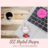 Whimsical Unicorns School Days Clipart for Stickers for Girls, School Pencils, Crayons, Glue & Apple PNG for Printable Art for Teachers