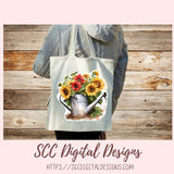 Spring PNG Bundle, Galvanized Water Can and Sunflowers Printable & Digital Sticker Clipart Images for Planner Accessories, Scrapbooking Elements