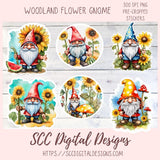 Sunflower Woodland Gnome Clipart Bundle 6 - 300 dpi png images
