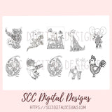 Kid's Line Art Animals Coloring Book Printable Pages, Creative Art Therapy for Kids & Adults, Homeschool Activity  Resources