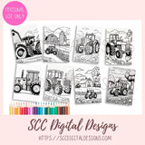 Farm Tractors Coloring Pages, Print at Home for Kids and Adults, Relaxing Therapeutic & Creative, Instant Download Printable Coloringbook