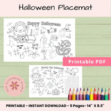 Halloween Activity Placemat for Kids – Printable Coloring & Craft Sheet for Parties, Homeschool & Classroom Fun