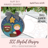 Away in a Manager SVG Laser Ready Christmas Ornament, Glow Forge Laser Cut Design, Religious Art Nativity Scene Laser Cut