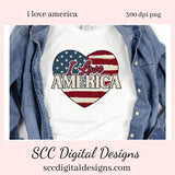 I Love America Clipart -American Flag Heart - Create Patriotic T-Shirts, Hoodies, Mugs, Tumblers & More!