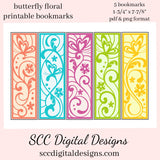 Butterfly Floral Printable Bookmarks - School Holiday Party Gift - Teacher Resources Printables - Bookclub Gild - Book Lover Gift