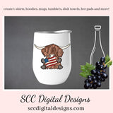 Patriotic Scottish Highland Cow Clipart - Red, White & Blue Flag, Fireworks, Americana Hat PNGs, Create Kitchen Towels, Shirts, Hoodies, Tumblers Mugs, Dog Lover Gifts, Scrapbook Elements, Kid's Party Tags & More!