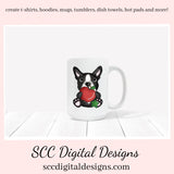 Boston Terrier School Days Clipart, Crayons, Glue, Report Card, Apple, Pencil, Instant Download, Commercial Use, Clip Art PNG, Digi Scrap, Craft Supplies, Scrapbook Elements