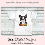 Boston Terrier School Days Clipart, Crayons, Glue, Report Card, Apple, Pencil, Instant Download, Commercial Use, Clip Art PNG, Digi Scrap, Craft Supplies, Scrapbook Elements
