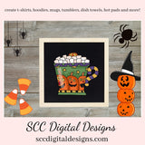 Halloween Mugs Clipart, Spooky Pumpkins Green Monster Bat, Witch, Cocoa Mug, Hot Chocolate, Instant Download, Commercial Use Clip Art Set