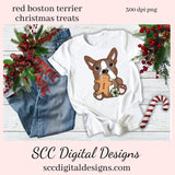 Red & White Boston Terrier Christmas Treats Clipart, Dog Lover Gift, T-Shirt & Hoodie Design, Teacher Resources, Instant Download, Commercial Use, Exclusive Clip Art Set, Craft Supplies, Scrapbook Elements, Personal Use  Our clipart files come to you as 300 dpi PNG images.