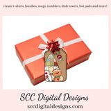 Happy Gnome Printable Tags, Christmas Gift Tag, Hostess Gift Hang Tag, Kid's Holiday School Social Card, that you print at home. Each Tag is approximately 4" x 2 1/2" each. Tags are created with Snowmen Cocoa Mugs, Word Art, Holiday Candy, & Christmas Stockings. Instant Download, Commercial Use   Print on sticker paper for sticker gift tags!!