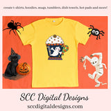 Halloween Mugs Clipart, Spooky Pumpkins Green Monster Bat, Witch, Cocoa Mug, Hot Chocolate, Instant Download, Commercial Use Clip Art Set