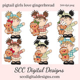 Gingerbread PNG, Pigtail Girls, Christmas Cookies, DIY Gift for Her, Instant Download, Exclusive Clipart, Commercial Use Clip Art Set, DIY Xmas Printables, Create Christmas Decor, Create Holiday Printables, T-Shirt & Hoodie Design, Craft Supplies, Scrapbook Elements, Personal Use