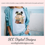 Pig Tail Girls at the Coffee Shop Clipart, Mocha, Latte, DIY Gift for Her, Coffee House Decor, Instant Download, Commercial Use PNG, Exclusive Clip Art Set