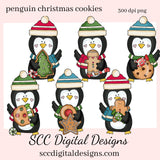 Penguin Christmas Cookies Clipart, Xmas Cookie & Candies, Create Christmas Decor, Create Holiday Printables, Instant Download, Commercial Use, Clip Art PNG Set, T-Shirt & Hoodie Design, Craft Supplies, Scrapbook Elements, Personal Use  Our clipart files come to you as 300 dpi PNG images.