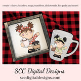 Pig Tail Girls at the Coffee Shop Clipart, Mocha, Latte, DIY Gift for Her, Coffee House Decor, Instant Download, Commercial Use PNG, Exclusive Clip Art Set