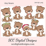 Bear PNG, Boy and Girl Bears, Santa Hat, DIY Gift for Her, Whimsical Art, Exclusive Clipart Set, Instant Download, Commercial Use Clip Art Set, Scrapbook Elements, Craft Supplies, Scrapbook Elements, Personal Use, DIY Printables