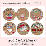 Christmas Wishes Stickers SVG for Digital Planning & Scrapbooking, Paper Planner Accessories Embellishments for Women, DIY Gift Bag Tags