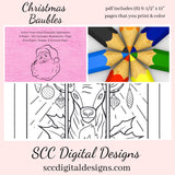 Christmas Baubles Printable Ephemera, Color Your Own Art, Tags, Envelopes, Journal Page, Coloring Bookmarks, DIY Gift for Her, Instant Download, 6 Page PDF Set Includes - Tags, Envelopes, Journal Page, Bookmarks, Instruction Sheet, Personal & Small Business Use, Create Hostess Gift Tags, Journal Page, Postcard Notecard, Paper Pockets, Vintage Xmas, Nutcracker, Ornaments & More