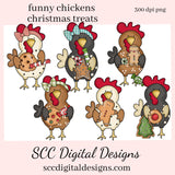 Our Clipart collections are great to create home decor, coffee mugs, tumblers, t-shirts, hoodies, kitchen towels, hot pads, and so much more!  Christmas Chicken PNG, Xmas Cookies, Holiday Gingerbread, DIY Gift for Her, DIY Printables, Exclusive Clipart Set, Instant Download, Commercial Use Clip Art, Scrapbook Elements, Craft Supplies, Scrapbook Elements, Personal Use, Whimsical Wildlife, Funny Chickens