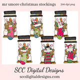 Smore PNG, Christmas Stockings, Snowman Snowmen, Santa Bear, DIY Gift for Her, Exclusive Clipart, Instant Download, Commercial Use Clip Art