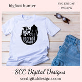 Our SVGs are great to create home decor, coffee mugs, tumblers, t-shirts, hoodies, kitchen towels, hot pads, and so much more!  Bigfoot Hunter SVG, Sasquatch Decal, Man Cave Sign, Big Foot Sticker, DIY Gift for Him, Mountain Art, Cricut Designs, Commercial Use PNG