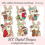 Rabbit PNG, Christmas Stockings, Xmas Cookies, Holiday Candy, DIY Gift for Her, DIY Printables, Exclusive Clipart Set, Instant Download, Commercial Use Clip Art, Scrapbook Elements, Craft Supplies, Personal Use, Christmas Clipart