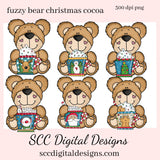 Christmas Bear PNG, Cocoa Mugs, Reindeer, Snowman, Snowmen, Santa, DIY Gift for Her, DIY Printables, Exclusive Clipart Set, Instant Download, Commercial Use Clip Art, Scrapbook Elements, Craft Supplies, Personal Use, Christmas Clipart