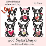 Boston Terrier PNG, Valentine's Clip Art, Black & White Dog, DIY Gift for Her, Instant Download, Dog Clip Art PNG, Commercial Use Art, Scrapbook Elements, Dog PNG for Tumblers, Clipart for Stickers, Clip Art for Kids, Old Red Truck, Dog Lover Gift For Women