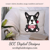 Boston Terrier PNG, Valentine's Clip Art, Black & White Dog, DIY Gift for Her, Instant Download, Dog Clip Art PNG, Commercial Use Art, Scrapbook Elements, Dog PNG for Tumblers, Clipart for Stickers, Clip Art for Kids, Old Red Truck, Dog Lover Gift For Women