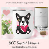 Boston Terrier PNG, Valentine's Clip Art, Black & White Dog, DIY Gift for Her, Instant Download, Dog Clip Art PNG, Commercial Use Art, Scrapbook Elements, Dog PNG for Tumblers, Clipart for Stickers, Clip Art for Kids, Old Red Truck, Dog Lover Gift For Women