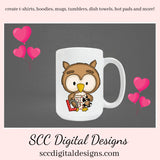 Cute Owls PNG, Valentine's Clip Art, Owl PNG, for Sublimation, Whimsical Artwork, DIY Gift for Her, Instant Download, Commercial Use Art, Scrapbook Elements, Digital Download Valentines Clipart, Owl Lovers Gifts, Woodland Creatures
