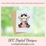 Valentine Cow PNG, Black White Cow, Valentine Clipart, Red Roses, Red Hearts, DIY Gift for Her, Instant Download, Commercial Use Clip Art, Scrapbook Elements, Craft Supplies, Personal Use, Exclusive Clipart Sets